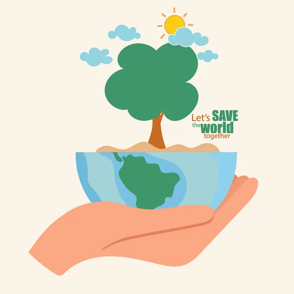 エコフレンドリー 緑の地球と木と生態系の概念 ベクターイラスト — ストックベクタ