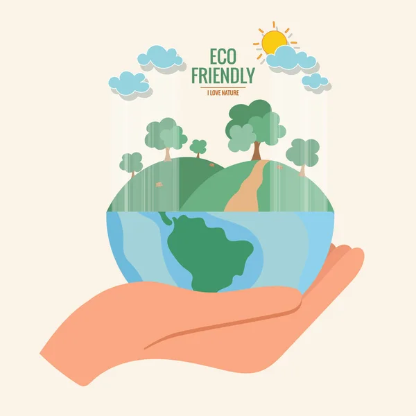 エコフレンドリー 緑の地球と木と生態系の概念 ベクターイラスト — ストックベクタ