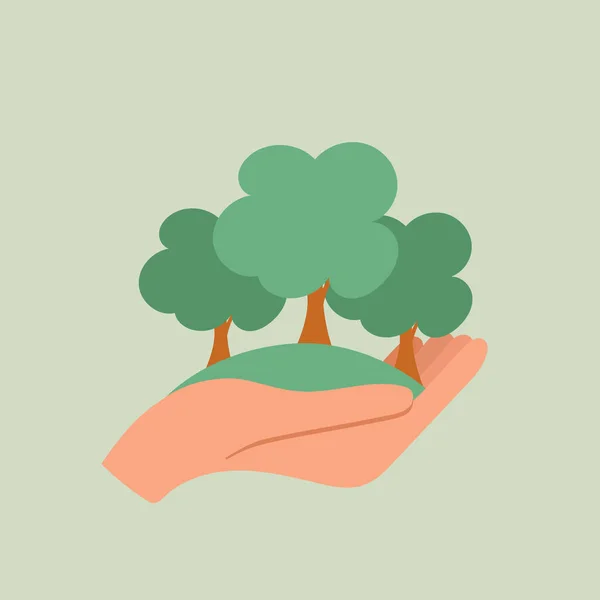 Οικολογική Φιλία Οικολογία Έννοια Χέρι Κρατώντας Δέντρο Εικονογράφηση Διανύσματος — Διανυσματικό Αρχείο