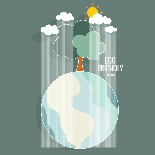 Eco Friendly 有树木背景的生态学概念 矢量说明 — 图库矢量图片