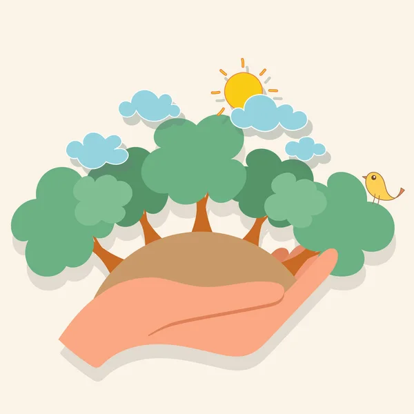 Eco Friendly Экологическая Концепция Рукояткой Дерева Векторная Иллюстрация — стоковый вектор