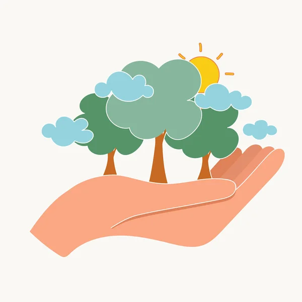 Amigo Eco Conceito Ecologia Com Mão Segurando Árvore Ilustração Vetorial — Vetor de Stock