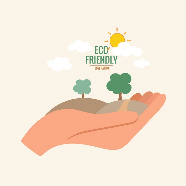 Eco Friendly Verbindung Setzen Ökologisches Konzept Mit Händigem Baum Vektorillustration — Stockvektor