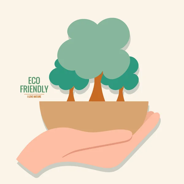 Eco Friendly Ekologický Koncept Rukou Držící Strom Vektorová Ilustrace — Stockový vektor