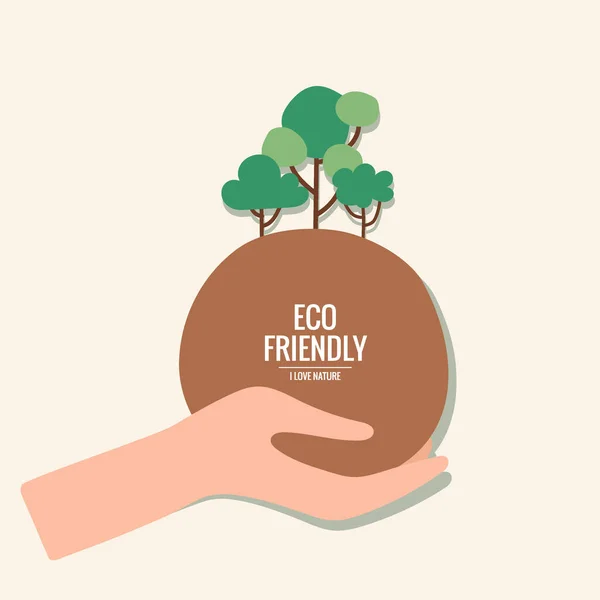 Eco Amigo Concepto Ecología Con Árbol Mano Ilustración Vectorial — Vector de stock