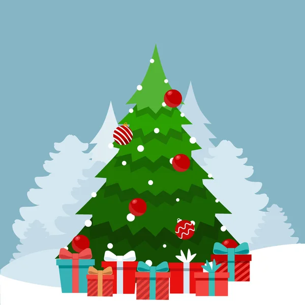 Albero Natale Decorato Buon Natale Felice Anno Nuovo Sfondo Illustrazione — Vettoriale Stock