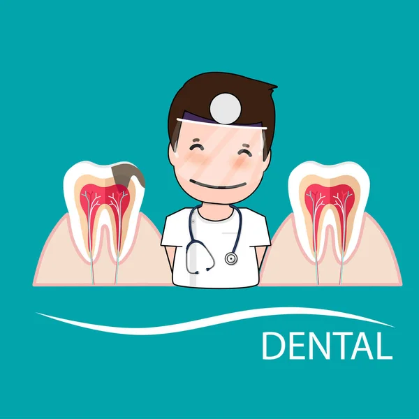 歯医者と人間の歯 歯のケアの背景 ベクターイラスト ストックイラスト