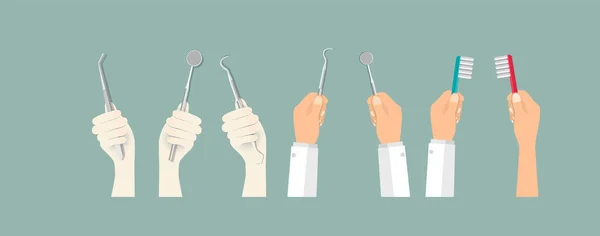 患者の歯を検査するための手保持器と手保持歯ブラシ ロイヤリティフリーのストックイラスト