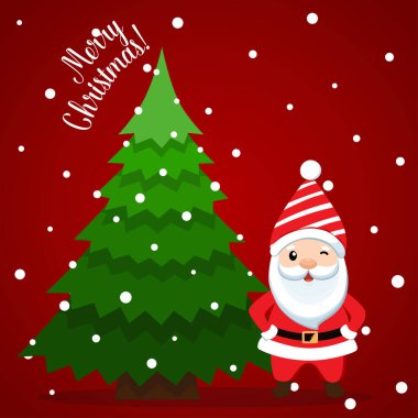 Noel Baba ve Noel ağacı. Mutlu Noeller ve mutlu yıllar. Vektör illüstrasyonu