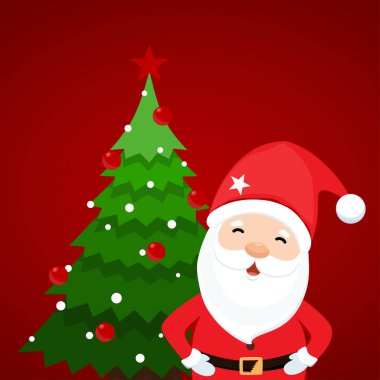 Noel Baba ve Noel ağacı. Mutlu Noeller ve mutlu yıllar. Vektör illüstrasyonu