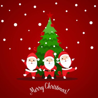 Noel Baba ve Noel ağacı. Mutlu Noeller ve mutlu yıllar. Vektör illüstrasyonu