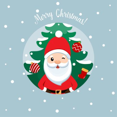 Noel Baba ve Noel ağacı. Tatil geçmişi. Mutlu Noeller ve mutlu yıllar. Vektör illüstrasyonu.