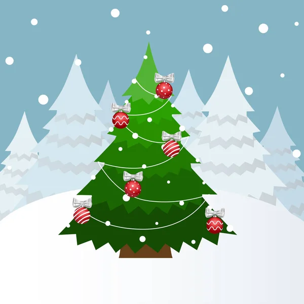 Kerstboom Kerstversiering Vrolijk Kerstfeest Gelukkig Nieuwjaar Achtergrond Vectorillustratie — Stockvector