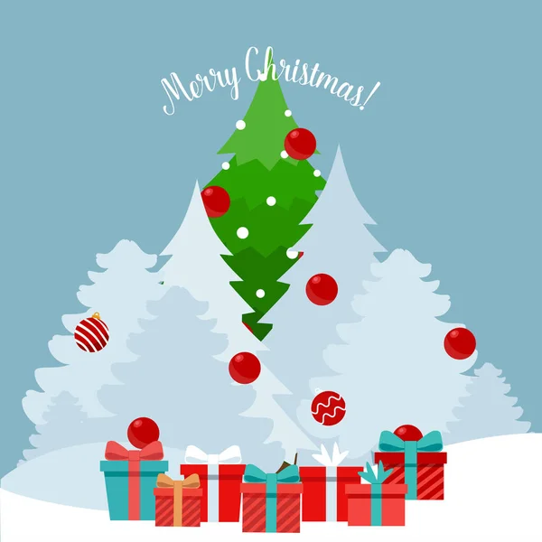 Árvore Natal Decorada Feliz Natal Feliz Ano Novo Fundo Ilustração — Vetor de Stock