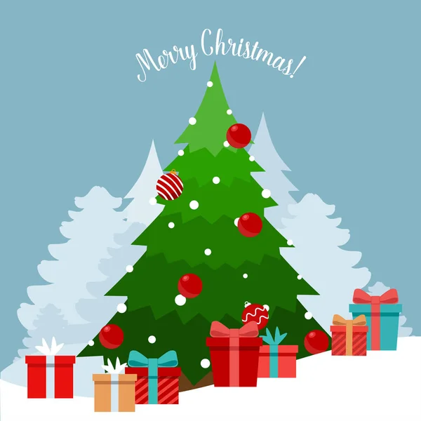 Árvore Natal Decorada Feliz Natal Feliz Ano Novo Fundo Ilustração —  Vetores de Stock