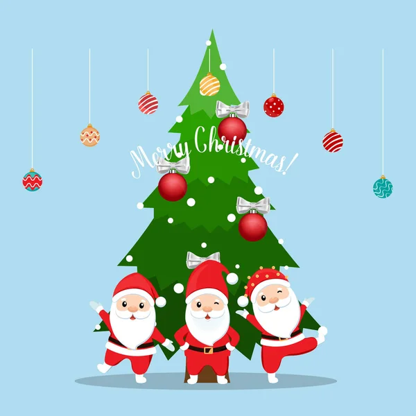 Papai Noel Árvore Natal Decorada Feliz Natal Feliz Ano Novo —  Vetores de Stock