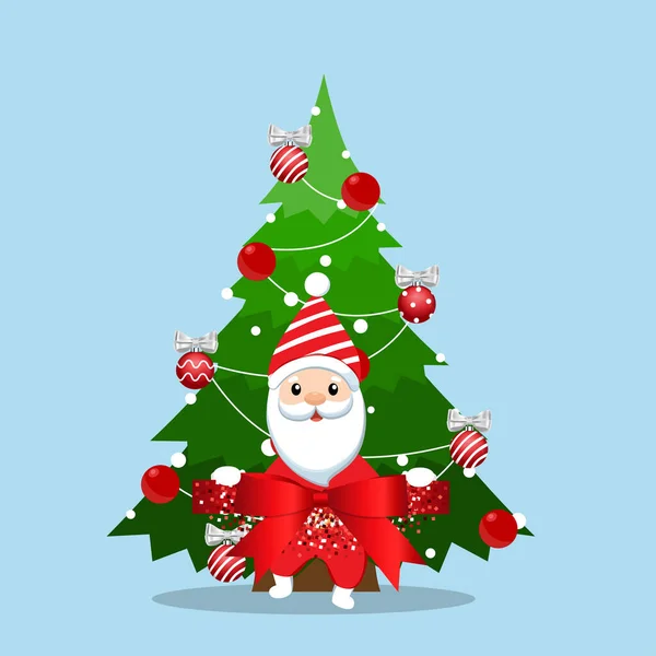 サンタクロースとクリスマスツリーを飾る メリークリスマスとハッピーニューイヤーの背景 ベクターイラスト — ストックベクタ