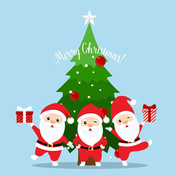 Santa Claus Decorated Christmas Tree Merry Christmas Happy New Year — 图库矢量图片