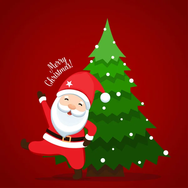 サンタクロースとクリスマスツリー メリークリスマスとハッピーニューイヤーの背景 ベクターイラスト — ストックベクタ