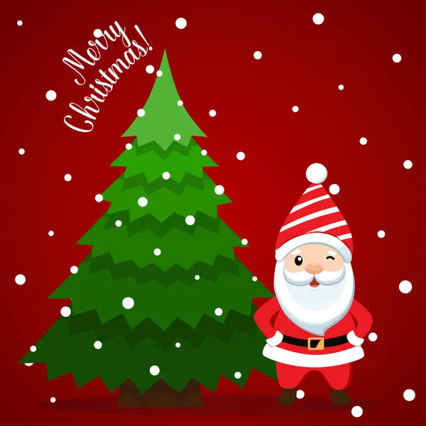 Noel Baba ve Noel ağacı. Mutlu Noeller ve mutlu yıllar. Vektör illüstrasyonu