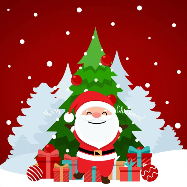 Babbo Natale Albero Natale Decorato Buon Natale Felice Anno Nuovo — Vettoriale Stock