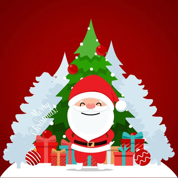 Kerstman Versierde Kerstboom Vrolijk Kerstfeest Gelukkig Nieuwjaar Achtergrond Vectorillustratie — Stockvector