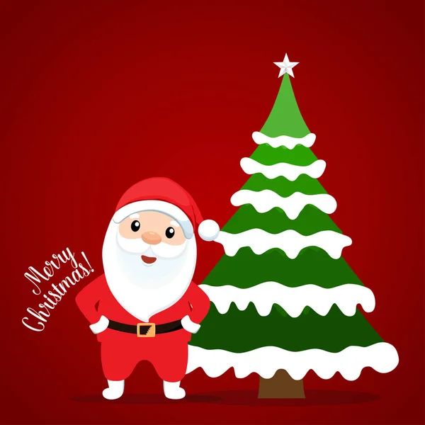 サンタクロースとクリスマスツリー メリークリスマスとハッピーニューイヤーの背景 ベクターイラスト — ストックベクタ