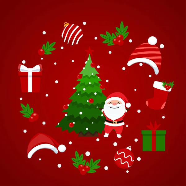 Papai Noel Árvore Natal Decorada Feliz Natal Feliz Ano Novo —  Vetores de Stock