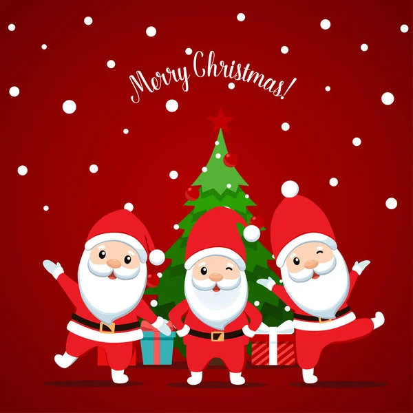 Άγιος Βασίλης Και Στολισμένο Χριστουγεννιάτικο Δέντρο Καλά Χριστούγεννα Και Ευτυχισμένο — Διανυσματικό Αρχείο