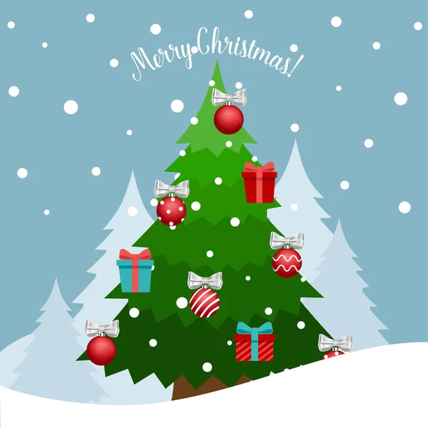 Versierde Kerstboom Vrolijk Kerstfeest Gelukkig Nieuwjaar Achtergrond Vectorillustratie Stockvector