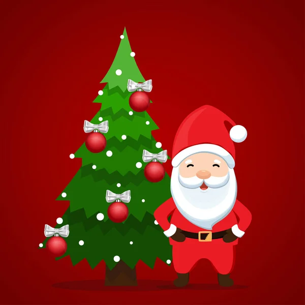 Kerstman Kerstboom Vrolijk Kerstfeest Gelukkig Nieuwjaar Achtergrond Vectorillustratie Rechtenvrije Stockillustraties