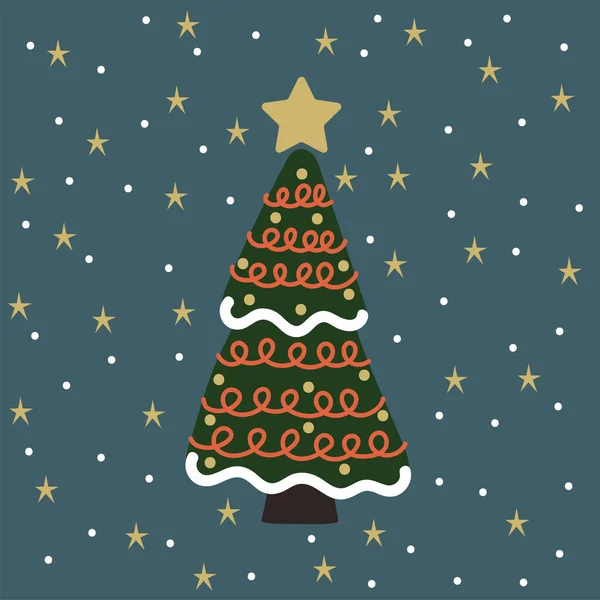 Pegatina Retro Árbol Navidad — Vector de stock