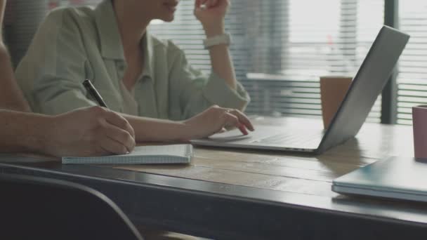 Vrienden werken samen aan een gemeenschappelijk project, glimlachen en lachen. — Stockvideo