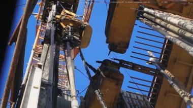 Top Drive System TDS ve Petrol sondaj platformundan Derrick. Petrol ve Gaz Sondaj Aracı