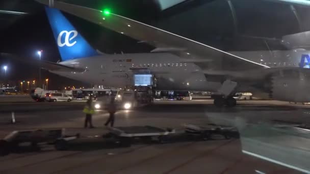Voorbereiding van het vliegtuig voor de vlucht. Madrid, Spanje. 25.02.2022 — Stockvideo