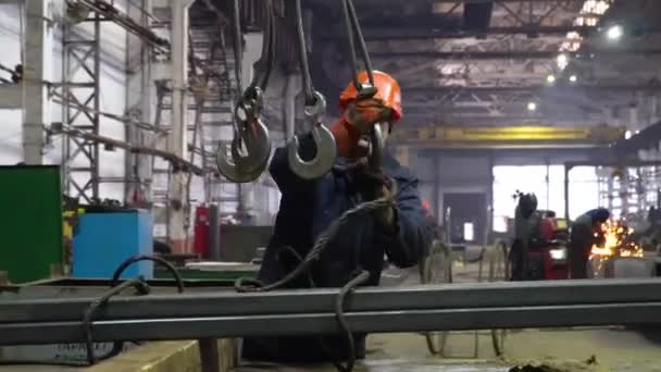 Interior Big Industrial Building Factory Steel Constructions — Stock Video