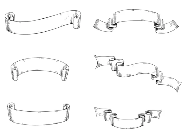 6 nastri disegnati a mano — Vettoriale Stock