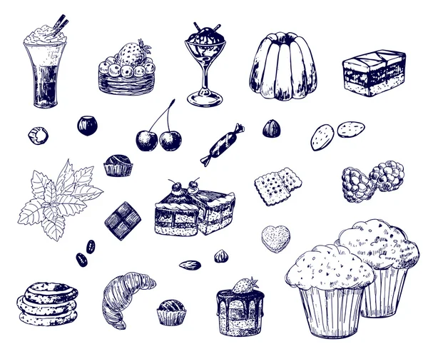 Desserts dessinés à la main — Image vectorielle