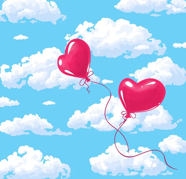 Dos globos rojos en forma de corazón — Vector de stock