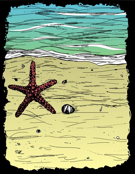 Zand, water en seastar — Stockvector