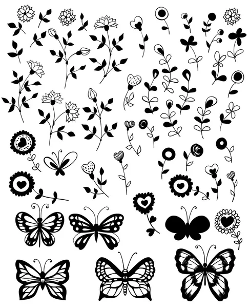 Flores y mariposas — Vector de stock