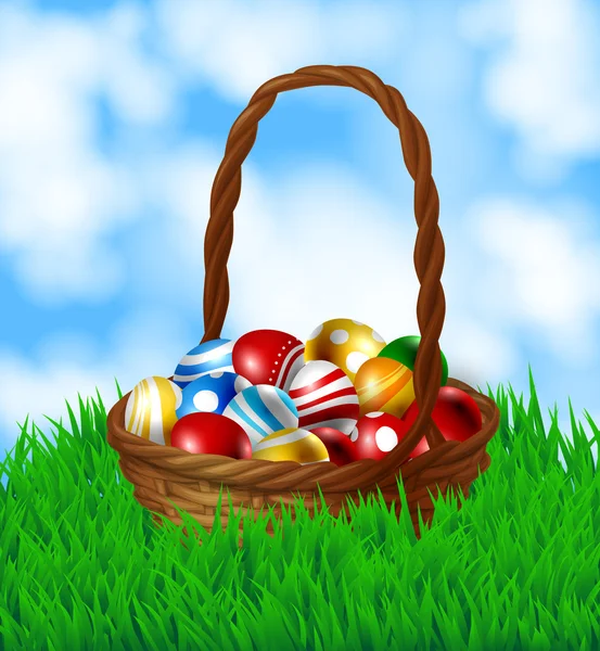 Basket with Easter eggs — Stock Vector