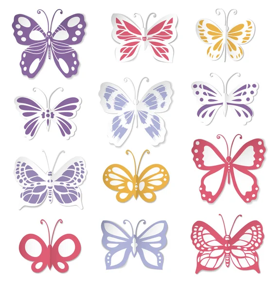 Lot de 12 papillons en papier — Image vectorielle