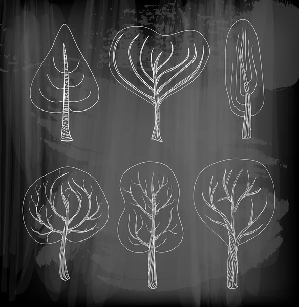 Set of six hand - drawn trees — Stock Vector