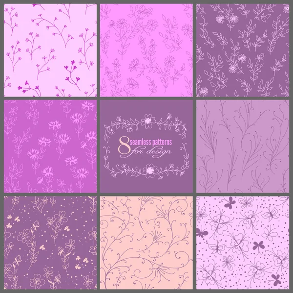 8 motifs floraux sans couture — Image vectorielle