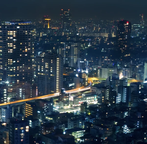 Natt syn på tokyo stadsbild Stockbild