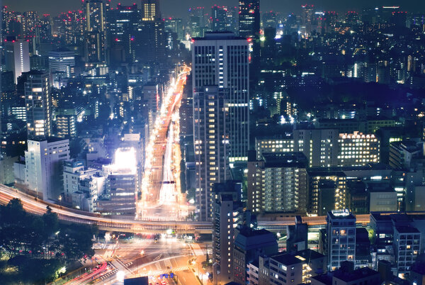 Night view of Tokyo cityscape , the central business district
