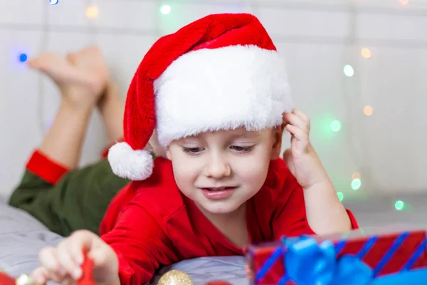 Portrait Cute Boy Santa Claus Hat Funny Smiling Child Gifts Royalty Free Stock Photos