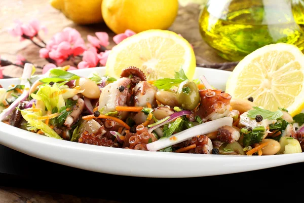 Octopus salad with vegetables and beans — Stock Photo, Image