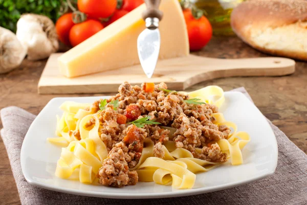 Fettuccine with meat sauce — Stock Photo, Image
